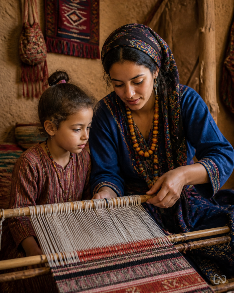 Local women artisans at Marrakech rug weaving workshop