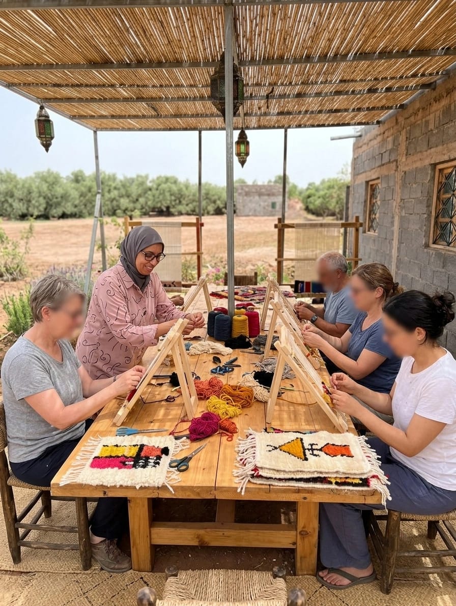 Traditional Moroccan rug weaving workshop experience with artisans