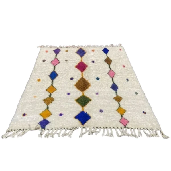 Colorful Azilal Moroccan Wool Rug 2 Handmade colorful Azilal Moroccan wool rug with traditional Amazigh geometric patterns by ASBED Cooperative